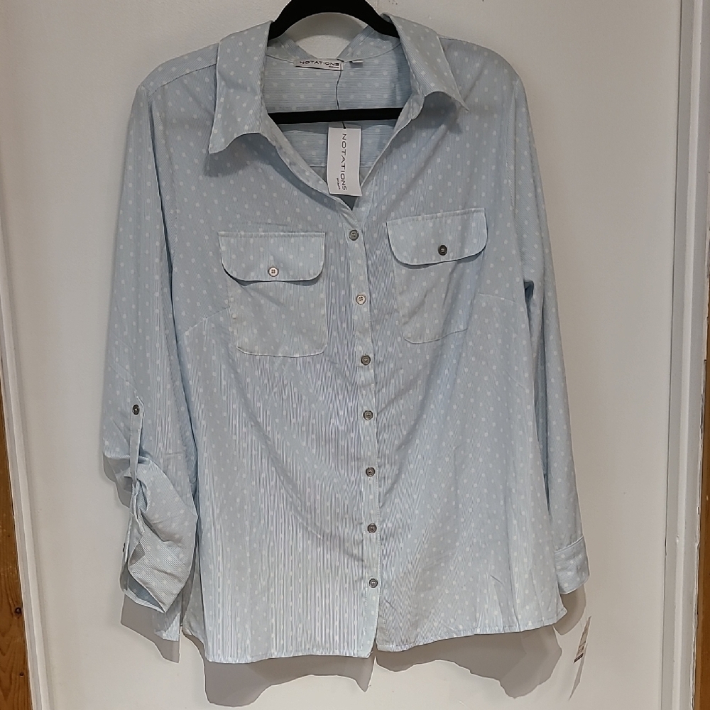 Notations Sky Blue Patterned Blouse